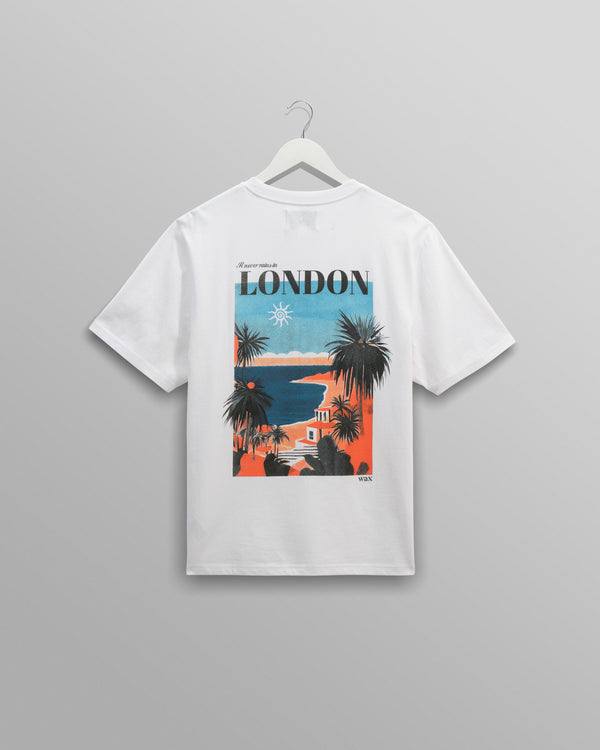 wax london men's Dean - White London Postcard Graphic Organic Cotton T-Shirt