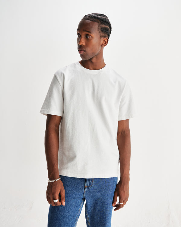 wax london men's Dean - White Textured Organic Cotton T-Shirt