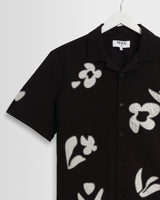 wax london men's Didcot - Black And Beige Abstract Applique Short-Sleeve Shirt