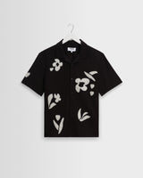 wax london men's Didcot - Black And Beige Abstract Applique Short-Sleeve Shirt