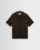 wax london men's Didcot - Black And Brown Floral Viscose Short-Sleeve Shirt
