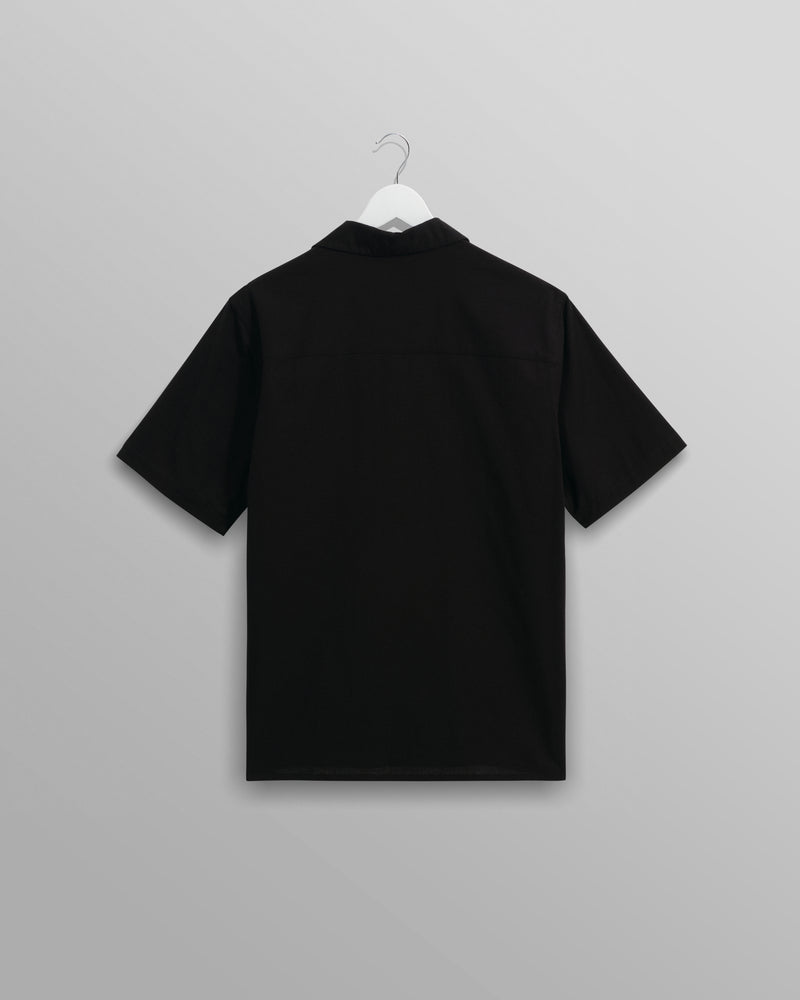wax london Didcot - Black And Ecru Abstract Appliqué Short-Sleeve Shirt