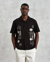 wax london Didcot - Black And Ecru Abstract Appliqué Short-Sleeve Shirt