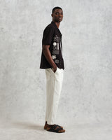 wax london Didcot - Black And Ecru Abstract Appliqué Short-Sleeve Shirt