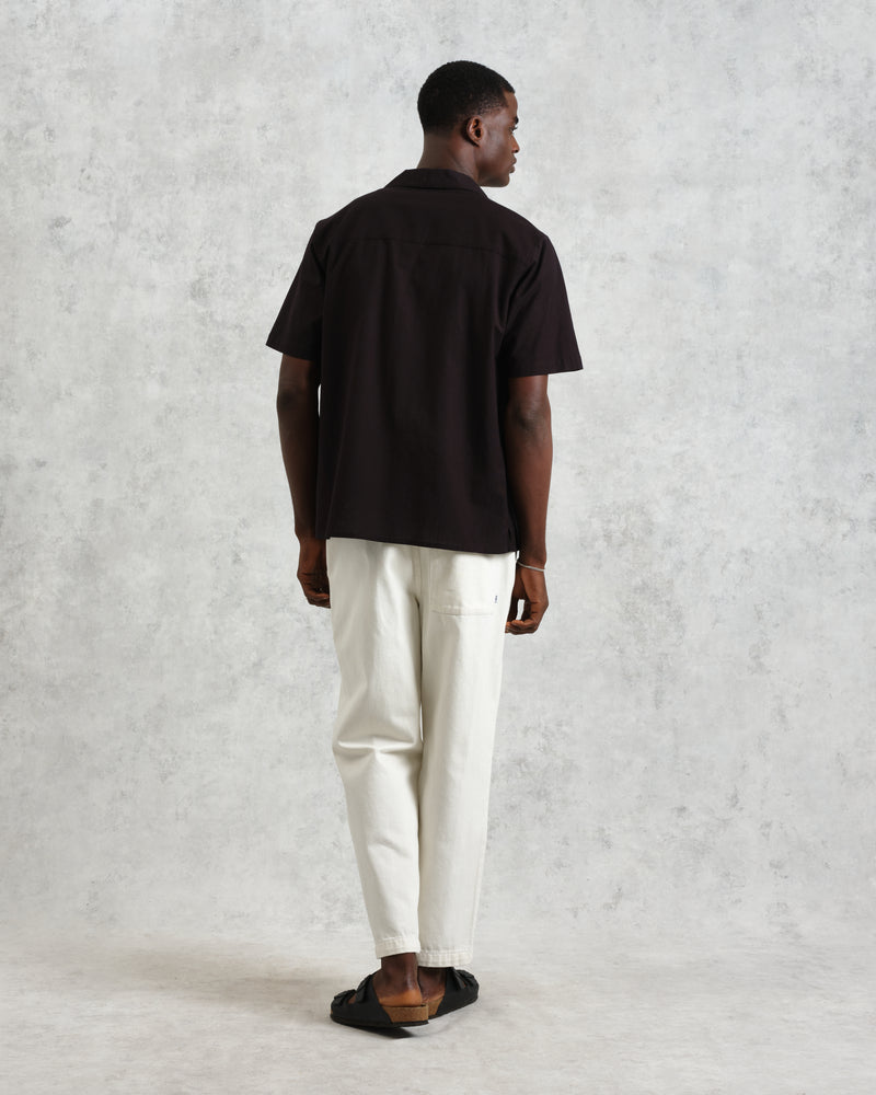 wax london Didcot - Black And Ecru Abstract Appliqué Short-Sleeve Shirt