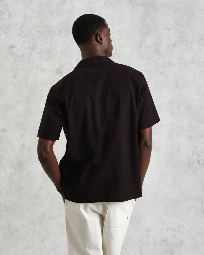 wax london Didcot - Black And Ecru Abstract Appliqué Short-Sleeve Shirt