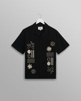 wax london Didcot - Black And Ecru Abstract Appliqué Short-Sleeve Shirt