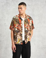 wax london Didcot - Black And Multicolour Abstract Short-Sleeve Shirt