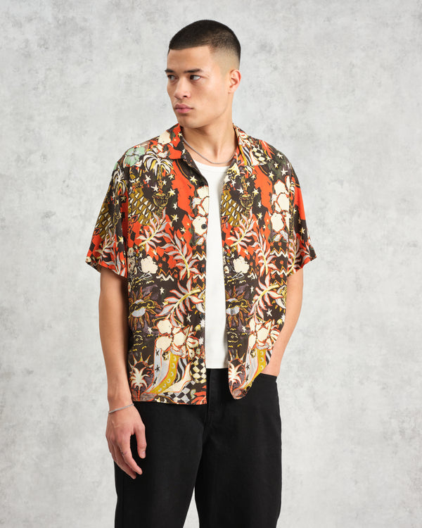 wax london Didcot - Black And Multicolour Abstract Short-Sleeve Shirt