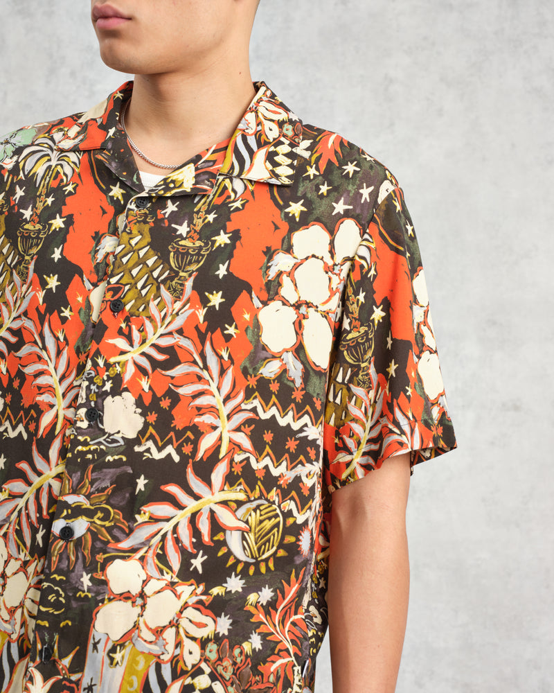 wax london Didcot - Black And Multicolour Abstract Short-Sleeve Shirt