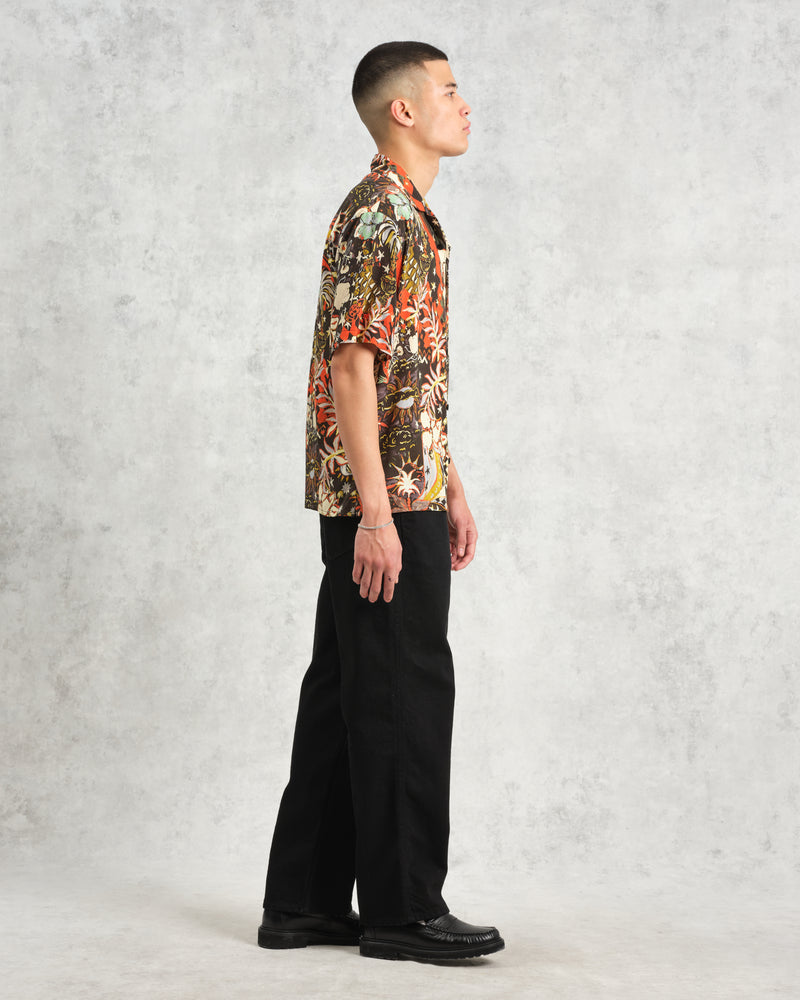 wax london Didcot - Black And Multicolour Abstract Short-Sleeve Shirt