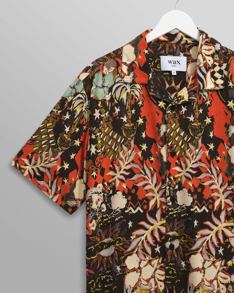 wax london Didcot - Black And Multicolour Abstract Short-Sleeve Shirt