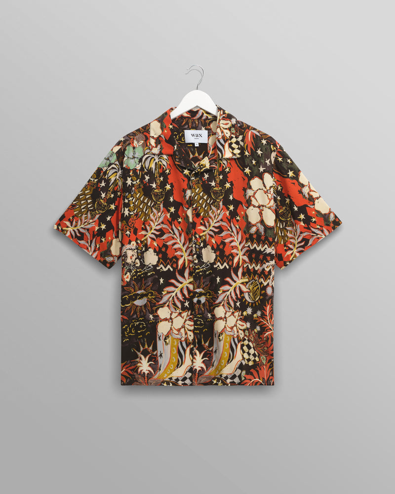 wax london Didcot - Black And Multicolour Abstract Short-Sleeve Shirt