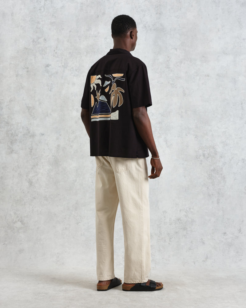 wax london Didcot - Black And Multicolour Appliqué Short-Sleeve Shirt