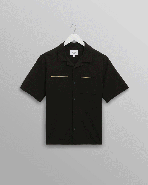 wax london men's Didcot - Black And Multicolour Appliqué Short-Sleeve Shirt