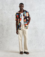 wax london men's Didcot - Black And Multicolour Pablo Short-Sleeve Shirt