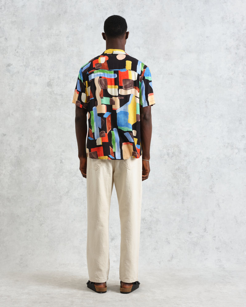 wax london men's Didcot - Black And Multicolour Pablo Short-Sleeve Shirt
