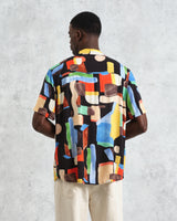 wax london men's Didcot - Black And Multicolour Pablo Short-Sleeve Shirt
