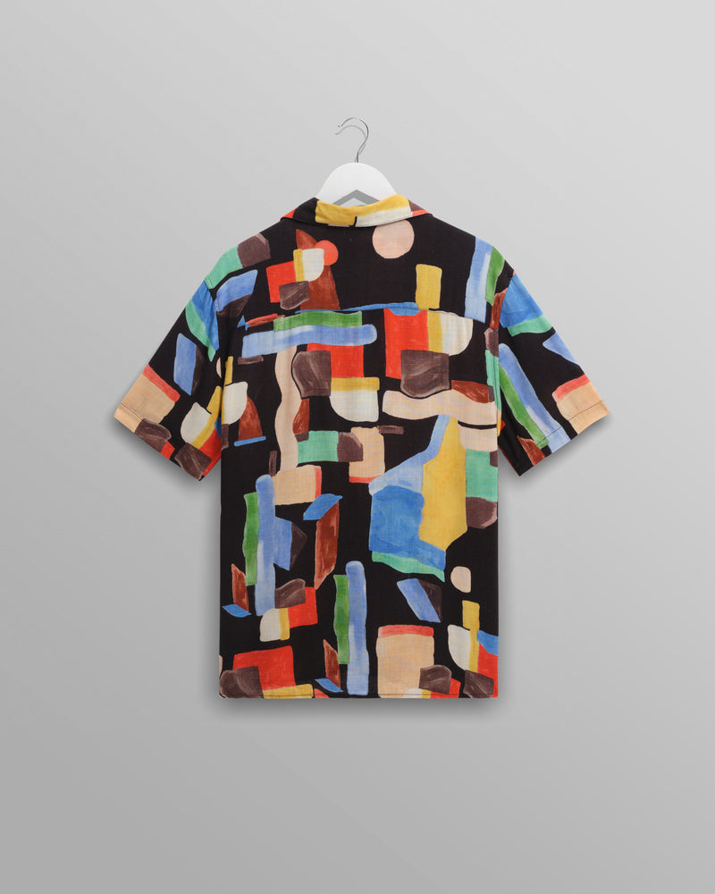 wax london men's Didcot - Black And Multicolour Pablo Short-Sleeve Shirt