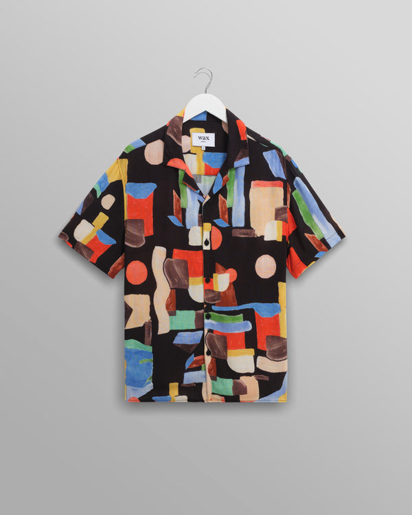 wax london men's Didcot - Black And Multicolour Pablo Short-Sleeve Shirt