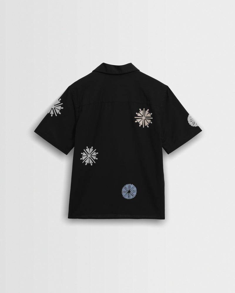 Men's Black And Multicolour Applique Short-Sleeve Shirt | Wax London