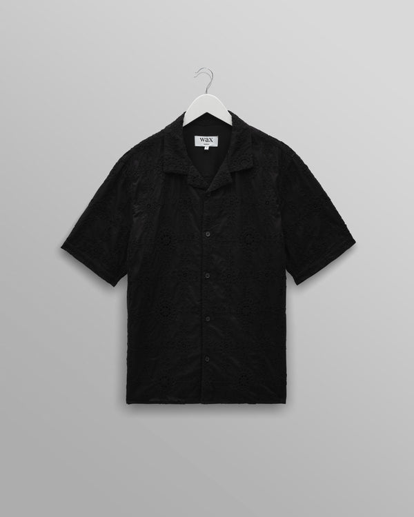 wax london men's Didcot - Black Corded Lace Short-Sleeve Shirt