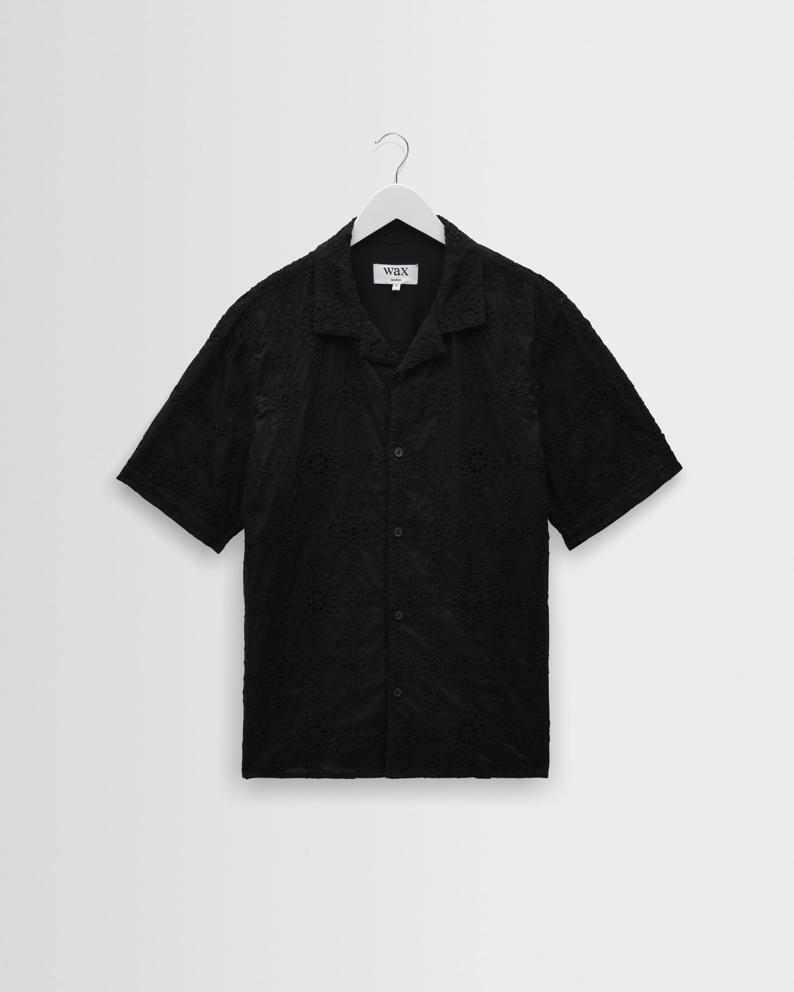 Men's Black Corded Lace Short-Sleeve Shirt | Wax London