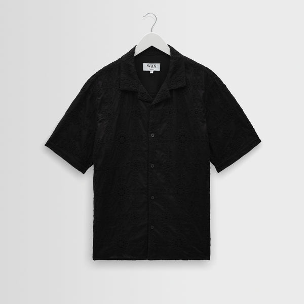 Men's Black Corded Lace Short-Sleeve Shirt | Wax London