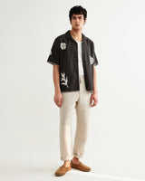 wax london men's Didcot - Black Doodle Applique Short-Sleeve Shirt