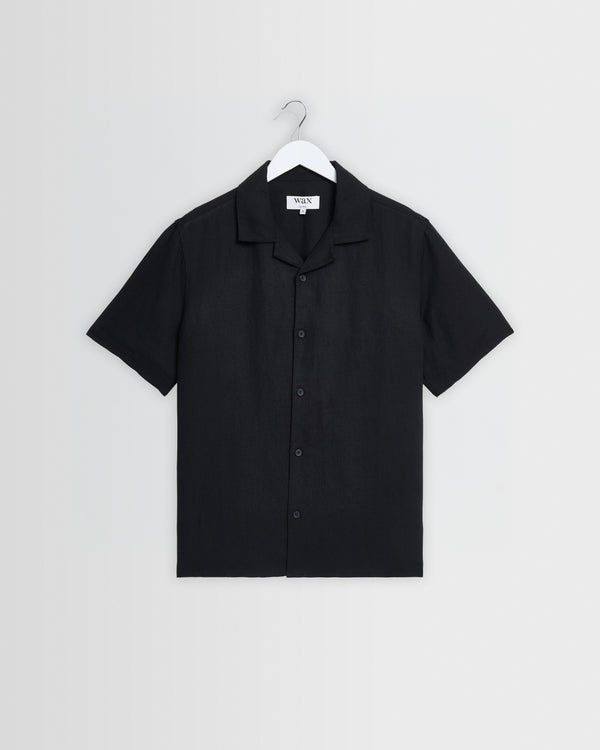 wax london men's Didcot - Black Silk Short-Sleeve Shirt
