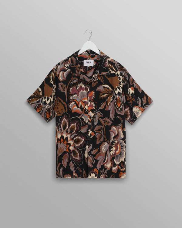 wax london black winter botanical print shirt front