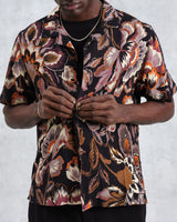 wax london Didcot - Black Winter Botanical Print Short Sleeve Shirt