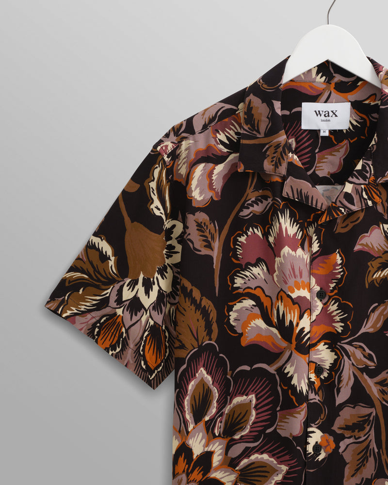 wax london Didcot - Black Winter Botanical Print Short Sleeve Shirt