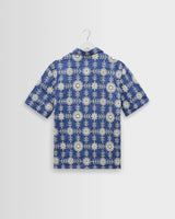 wax london men's Didcot - Blue And Ecru Corded Lace Short-Sleeve Shirt