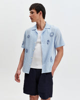 Didcot - Blue And Ecru Doodle Seersucker Short-Sleeve Shirt