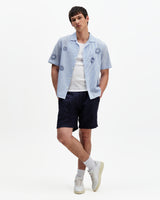 Didcot - Blue And Ecru Doodle Seersucker Short-Sleeve Shirt