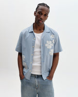 Didcot - Blue And Ecru Floral Applique Short-Sleeve Shirt
