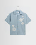 Didcot - Blue And Ecru Floral Applique Short-Sleeve Shirt