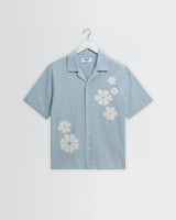 Didcot - Blue And Ecru Floral Applique Short-Sleeve Shirt
