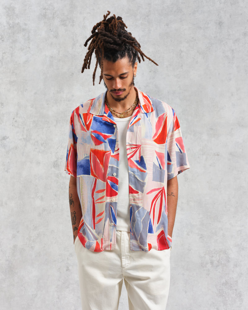 wax london Didcot - Blue And Pink Abstract Short-Sleeve Shirt