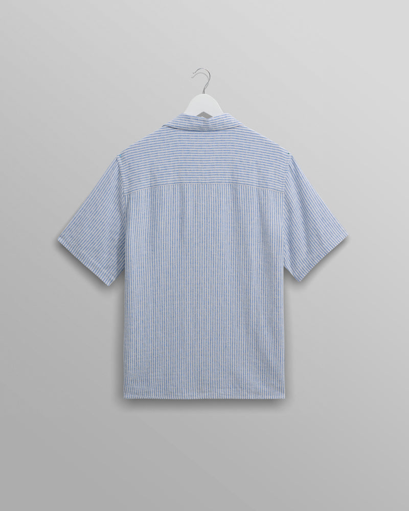 wax london Didcot - Blue And White Textured Stripe Short-Sleeve Shirt