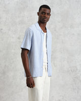 wax london Didcot - Blue And White Textured Stripe Short-Sleeve Shirt