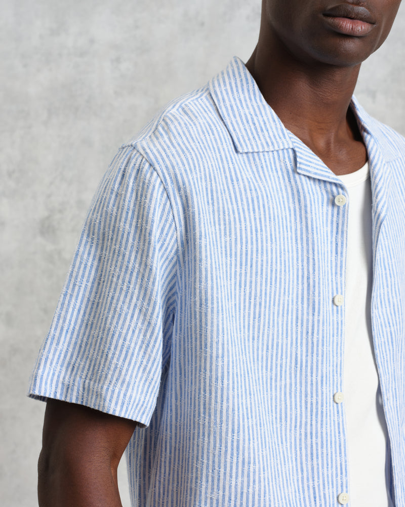 wax london Didcot - Blue And White Textured Stripe Short-Sleeve Shirt
