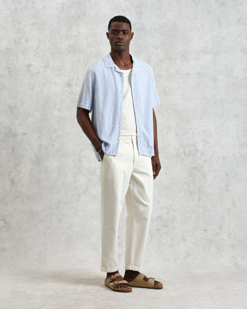 wax london Didcot - Blue And White Textured Stripe Short-Sleeve Shirt