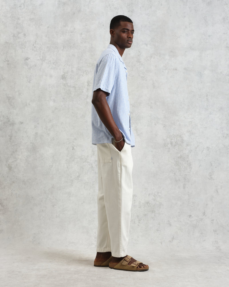 wax london Didcot - Blue And White Textured Stripe Short-Sleeve Shirt
