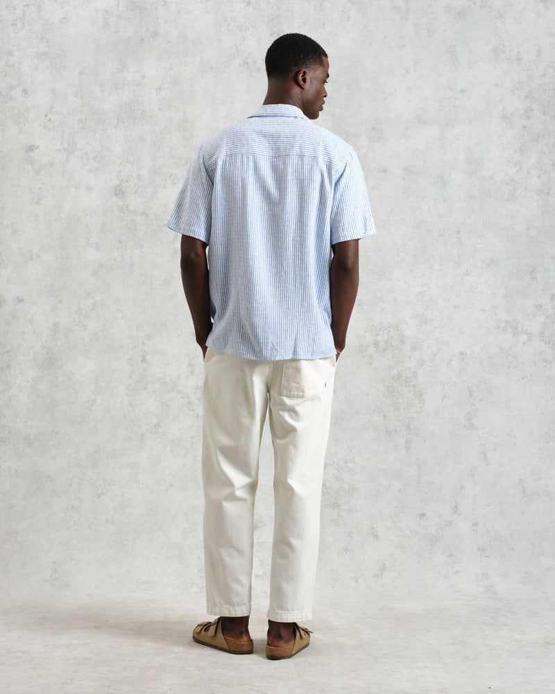 wax london Didcot - Blue And White Textured Stripe Short-Sleeve Shirt