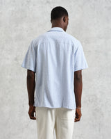 wax london Didcot - Blue And White Textured Stripe Short-Sleeve Shirt