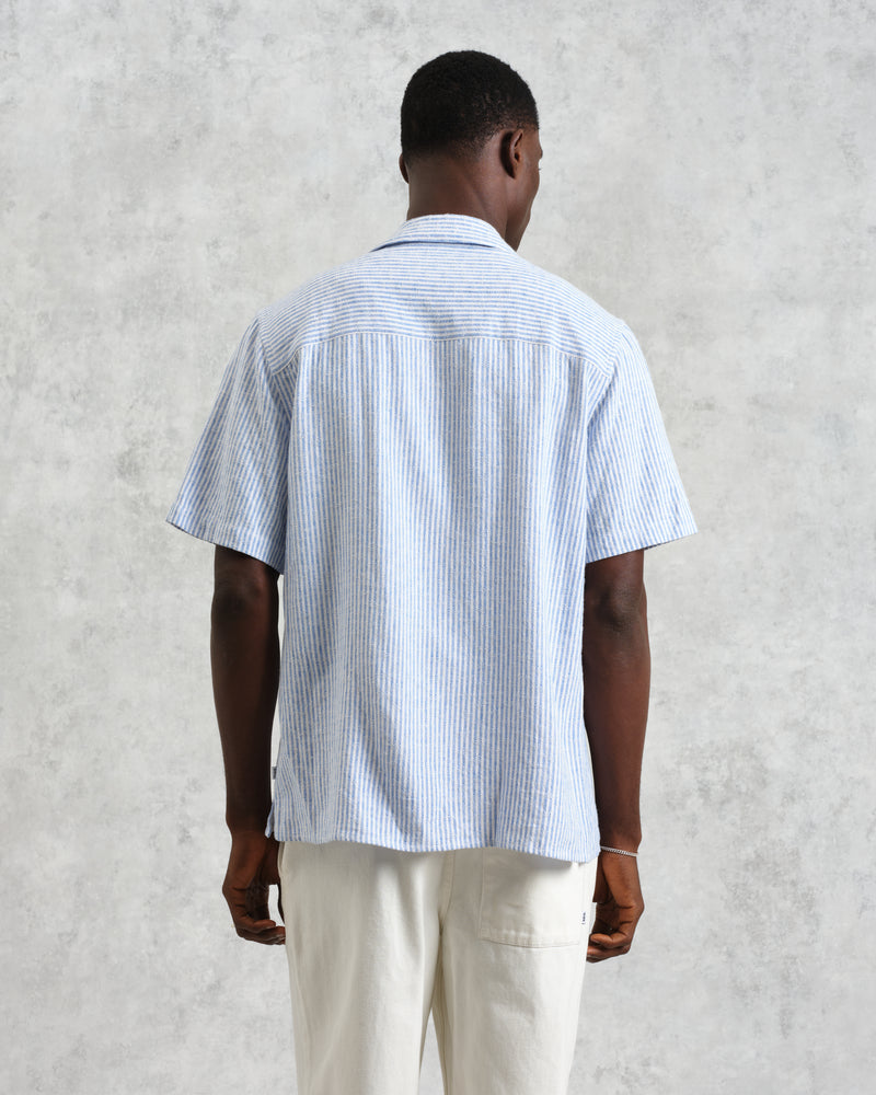 wax london Didcot - Blue And White Textured Stripe Short-Sleeve Shirt