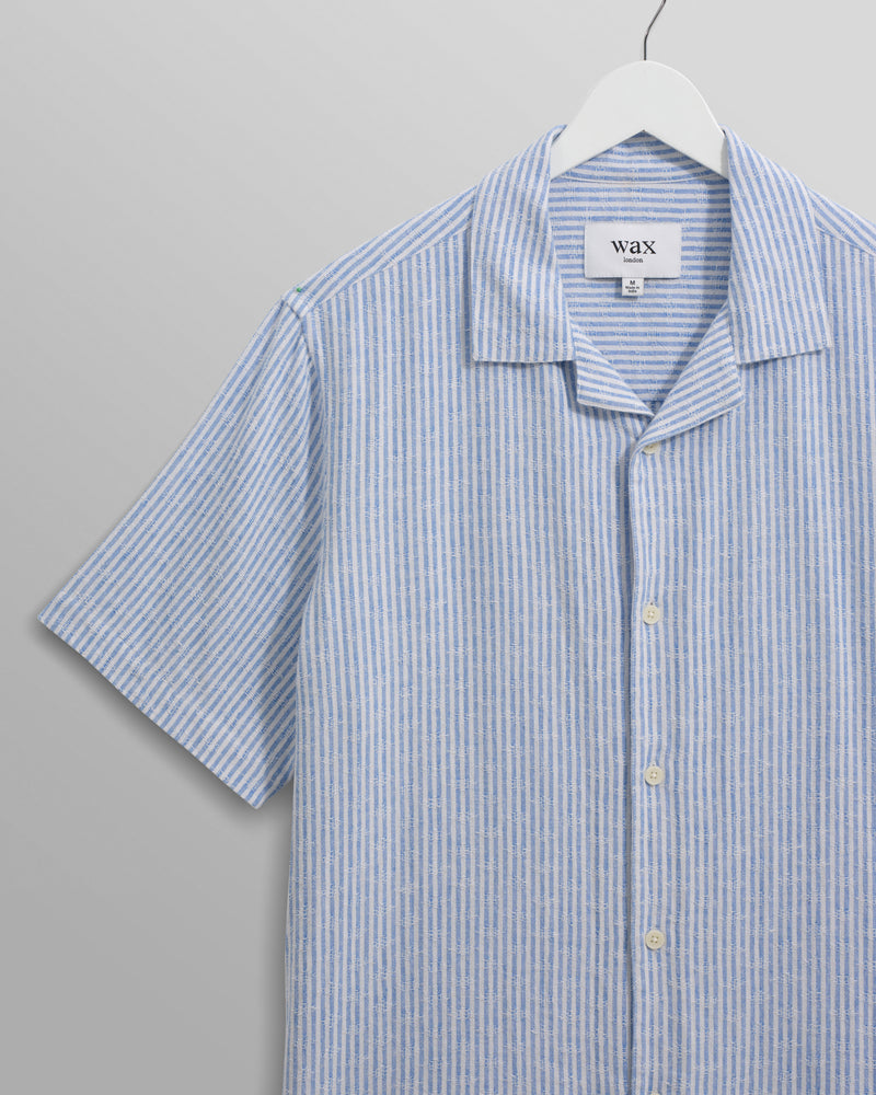wax london Didcot - Blue And White Textured Stripe Short-Sleeve Shirt