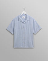 wax london Didcot - Blue And White Textured Stripe Short-Sleeve Shirt